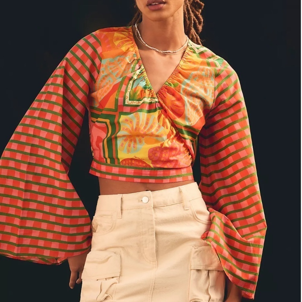 FARM Rio Orange & Green Printed Wrap Crop Top